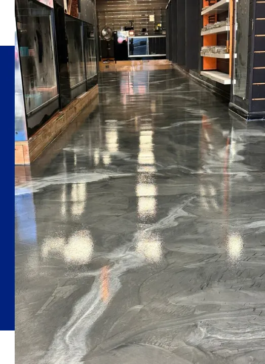 Polished metallic epoxy floor in retail interior