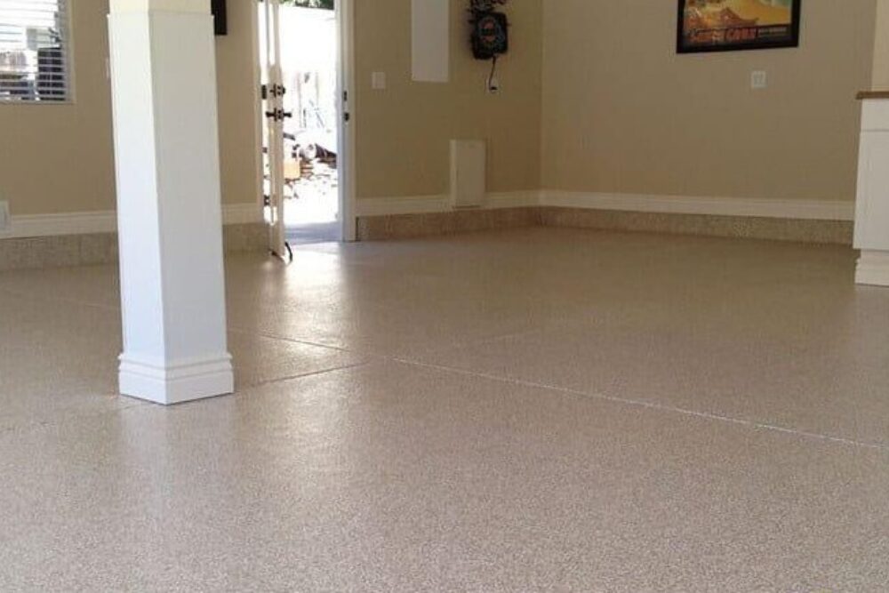 Empty garage with textured epoxy floor